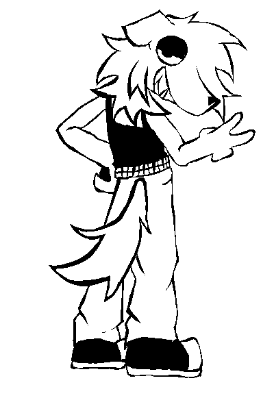My fursona with their back turned to the camera, turning their head to look at the viewer